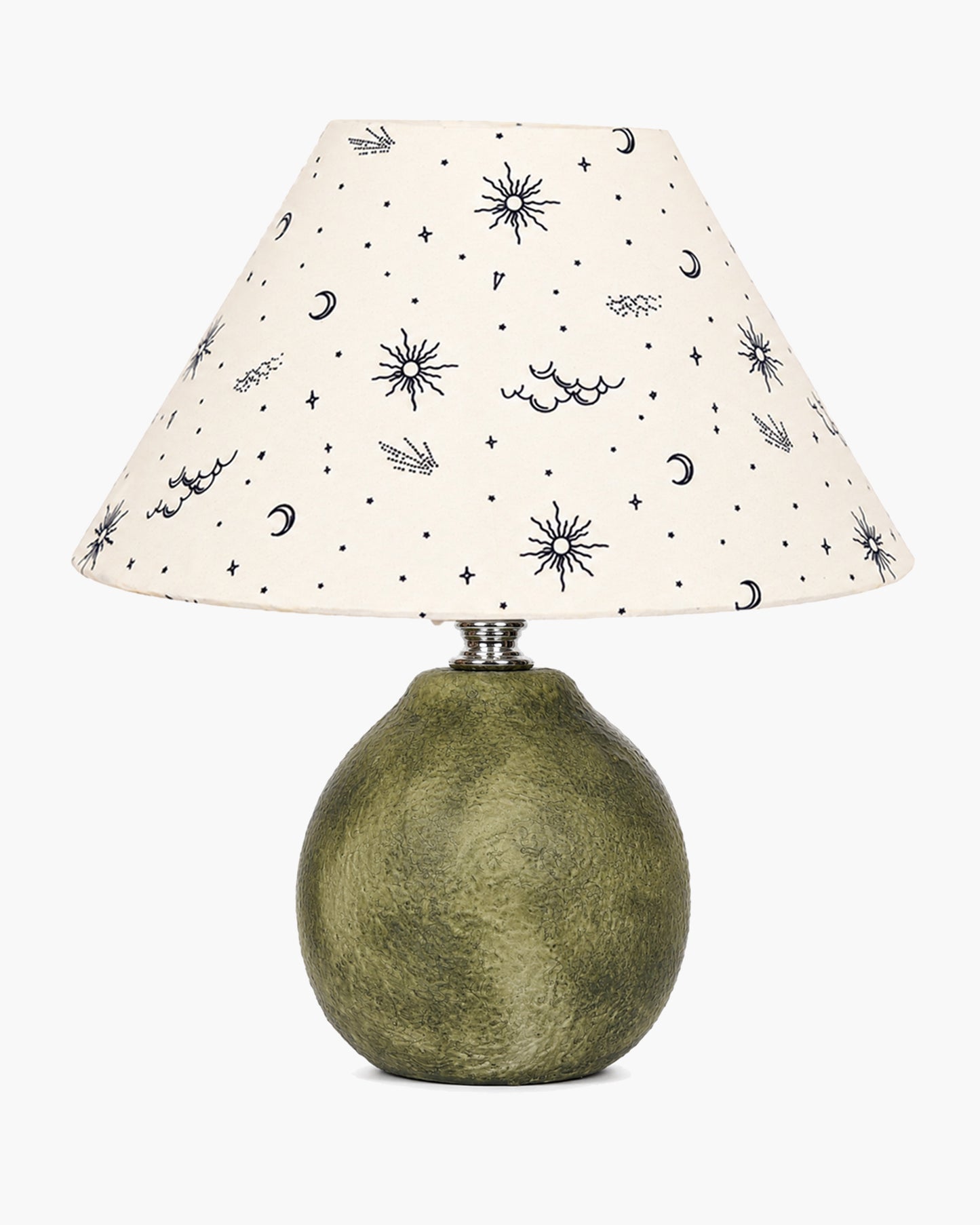 Homesake® Artisan Distressed Green Ceramic Table Lamp with Pleated Khadi Fabric Shade | Decorative Bedside Lamp for Bedroom, Living Room, Study | E27 Home Décor Light