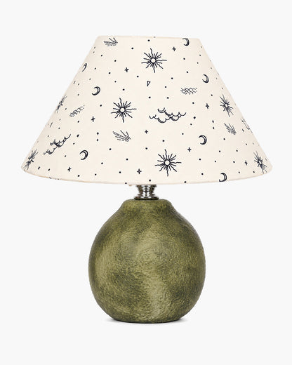 Homesake® Artisan Distressed Green Ceramic Table Lamp with Pleated Khadi Fabric Shade | Decorative Bedside Lamp for Bedroom, Living Room, Study | E27 Home Décor Light