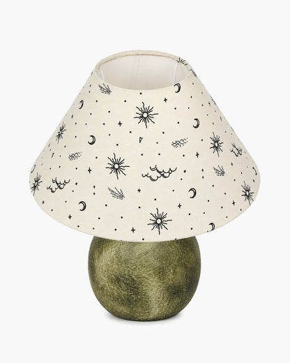 Homesake® Artisan Distressed Green Ceramic Table Lamp with Pleated Khadi Fabric Shade | Decorative Bedside Lamp for Bedroom, Living Room, Study | E27 Home Décor Light
