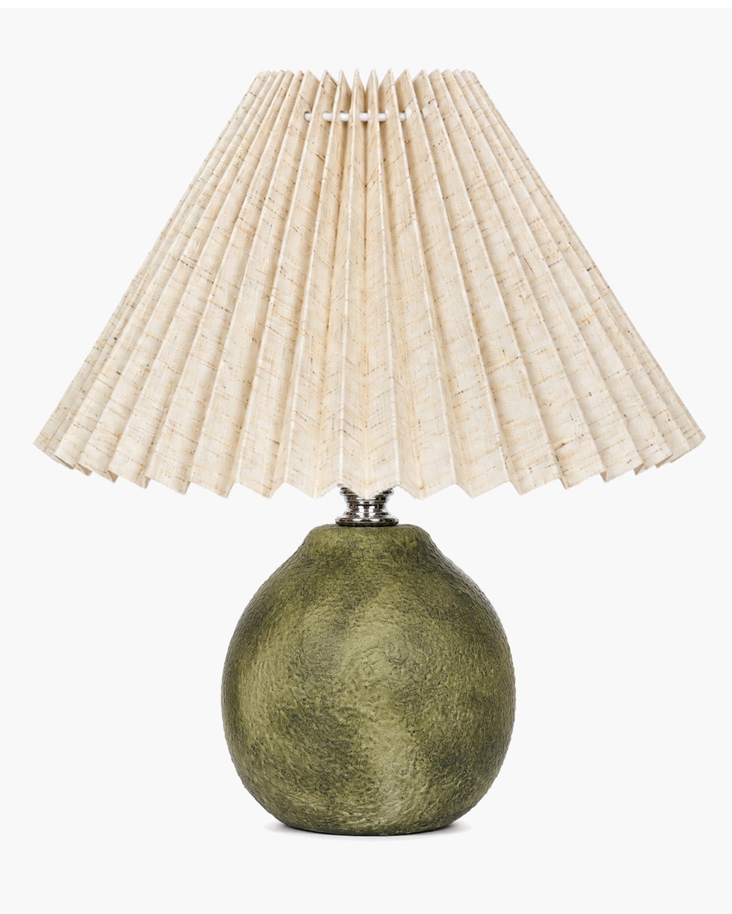 Homesake® Artisan Distressed Green Ceramic Table Lamp with Pleated Khadi Fabric Shade | Decorative Bedside Lamp for Bedroom, Living Room, Study | E27 Home Décor Light