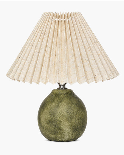 Homesake® Artisan Distressed Green Ceramic Table Lamp with Pleated Khadi Fabric Shade | Decorative Bedside Lamp for Bedroom, Living Room, Study | E27 Home Décor Light