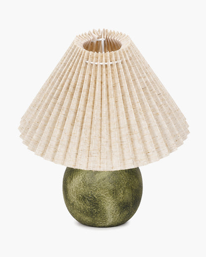 Homesake® Artisan Distressed Green Ceramic Table Lamp with Pleated Khadi Fabric Shade | Decorative Bedside Lamp for Bedroom, Living Room, Study | E27 Home Décor Light
