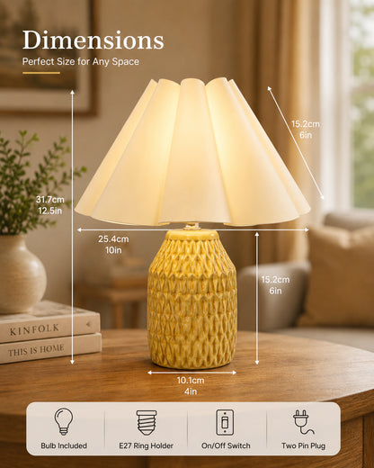 Homesake® Artisan Textured Ceramic Table Lamp with Fabric Shade, Brown Glossy Glazed Bedside Lamp, E27 Decorative Table Light for Bedroom, Living Room, Study, Home & Office