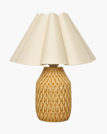 Homesake® Artisan Textured Ceramic Table Lamp with Fabric Shade, Brown Glossy Glazed Bedside Lamp, E27 Decorative Table Light for Bedroom, Living Room, Study, Home & Office