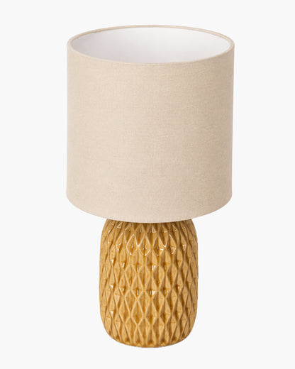Homesake® Artisan Textured Ceramic Table Lamp with Fabric Shade, Brown Glossy Glazed Bedside Lamp, E27 Decorative Table Light for Bedroom, Living Room, Study, Home & Office