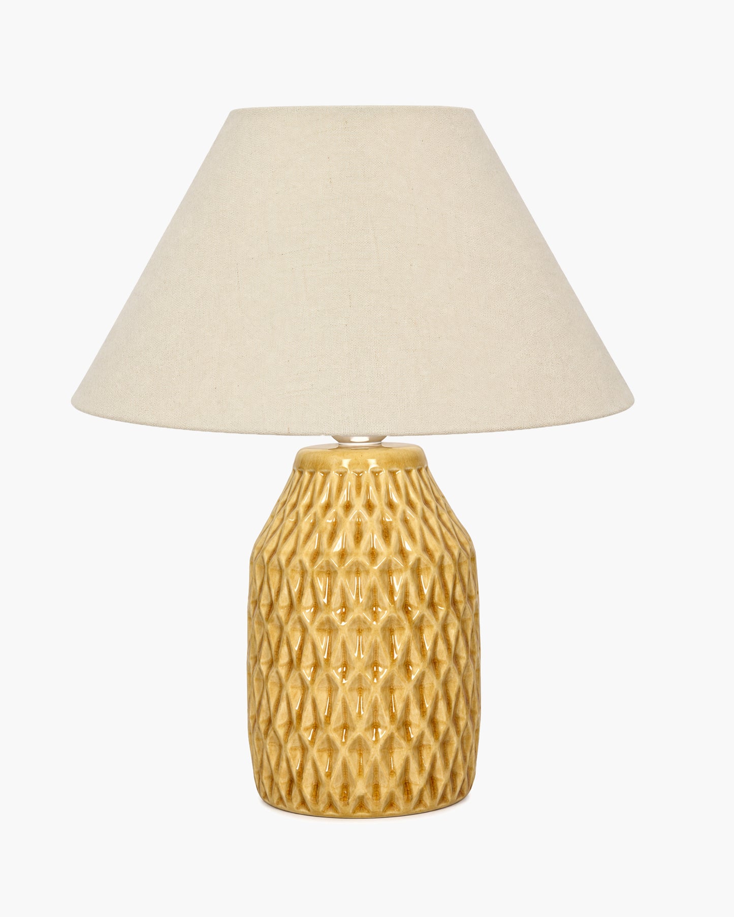 Homesake® Artisan Textured Ceramic Table Lamp with Fabric Shade, Brown Glossy Glazed Bedside Lamp, E27 Decorative Table Light for Bedroom, Living Room, Study, Home & Office