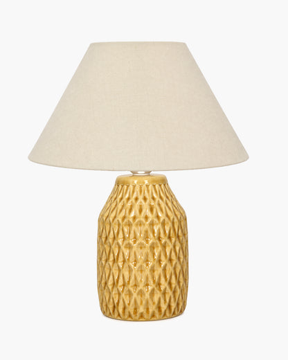 Homesake® Artisan Textured Ceramic Table Lamp with Fabric Shade, Brown Glossy Glazed Bedside Lamp, E27 Decorative Table Light for Bedroom, Living Room, Study, Home & Office