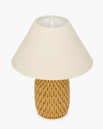 Homesake® Artisan Textured Ceramic Table Lamp with Fabric Shade, Brown Glossy Glazed Bedside Lamp, E27 Decorative Table Light for Bedroom, Living Room, Study, Home & Office