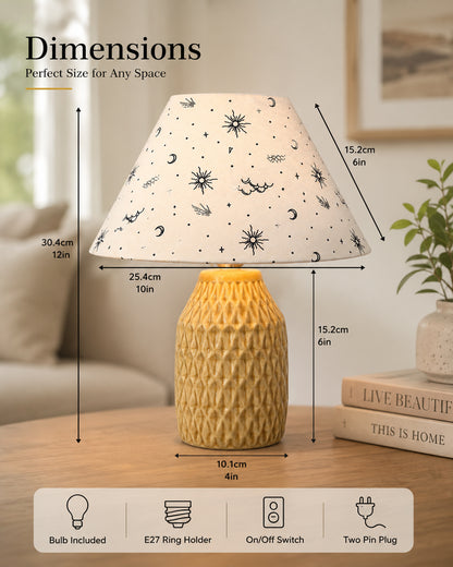 Homesake® Artisan Textured Ceramic Table Lamp with Fabric Shade, Brown Glossy Glazed Bedside Lamp, E27 Decorative Table Light for Bedroom, Living Room, Study, Home & Office