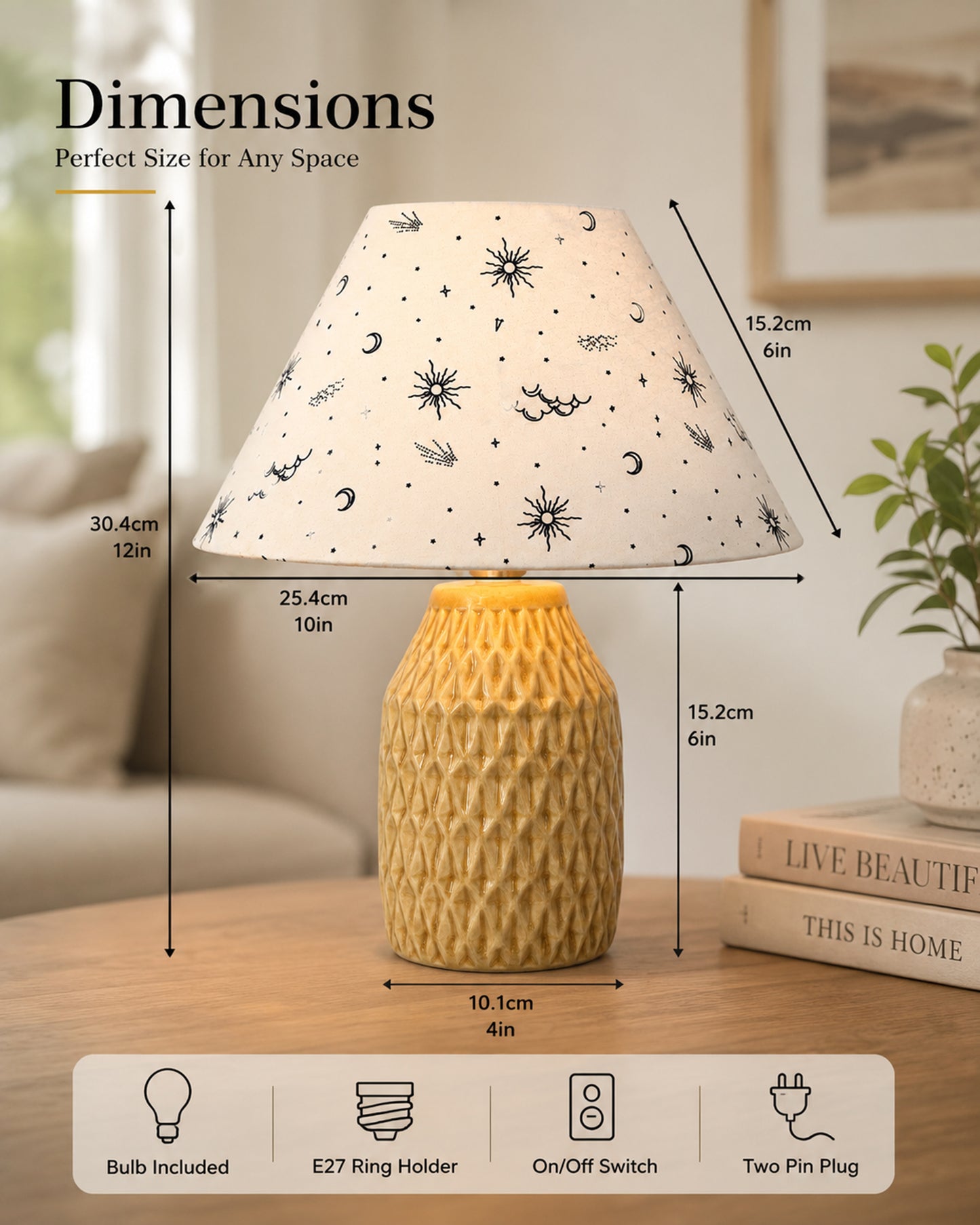 Homesake® Artisan Textured Ceramic Table Lamp with Fabric Shade, Brown Glossy Glazed Bedside Lamp, E27 Decorative Table Light for Bedroom, Living Room, Study, Home & Office