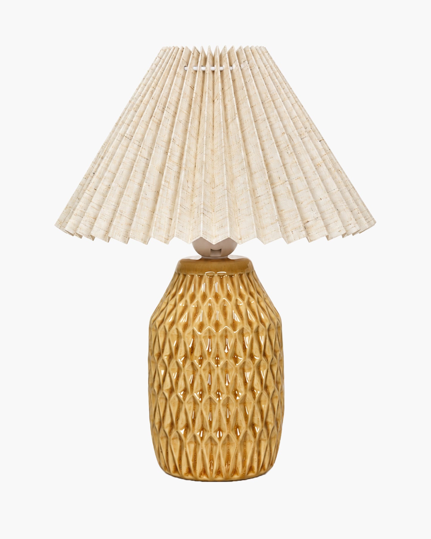 Homesake® Artisan Textured Ceramic Table Lamp with Fabric Shade, Brown Glossy Glazed Bedside Lamp, E27 Decorative Table Light for Bedroom, Living Room, Study, Home & Office