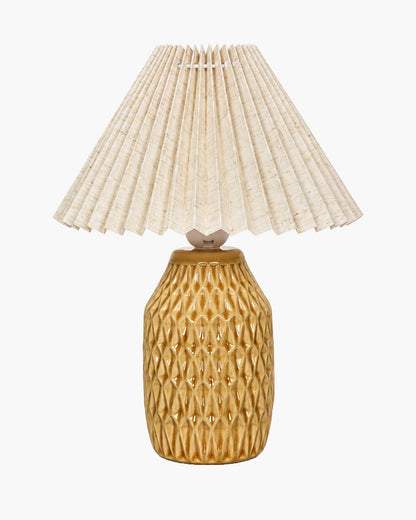 Homesake® Artisan Textured Ceramic Table Lamp with Fabric Shade, Brown Glossy Glazed Bedside Lamp, E27 Decorative Table Light for Bedroom, Living Room, Study, Home & Office