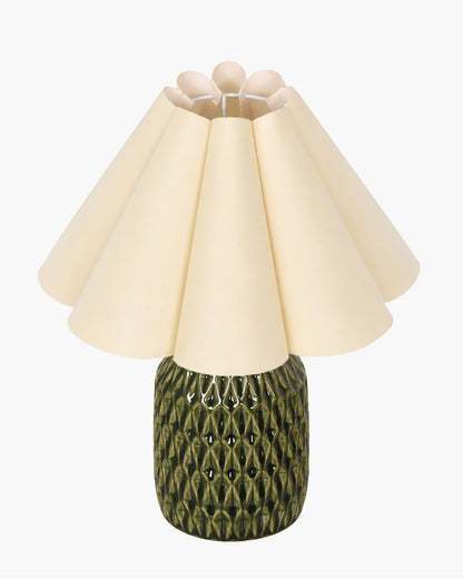 Homesake® Artisan Textured Ceramic Table Lamp with Fabric Shade, Green Glossy Glazed Bedside Lamp, E27 Decorative Table Light for Bedroom, Living Room, Study, Home & Office