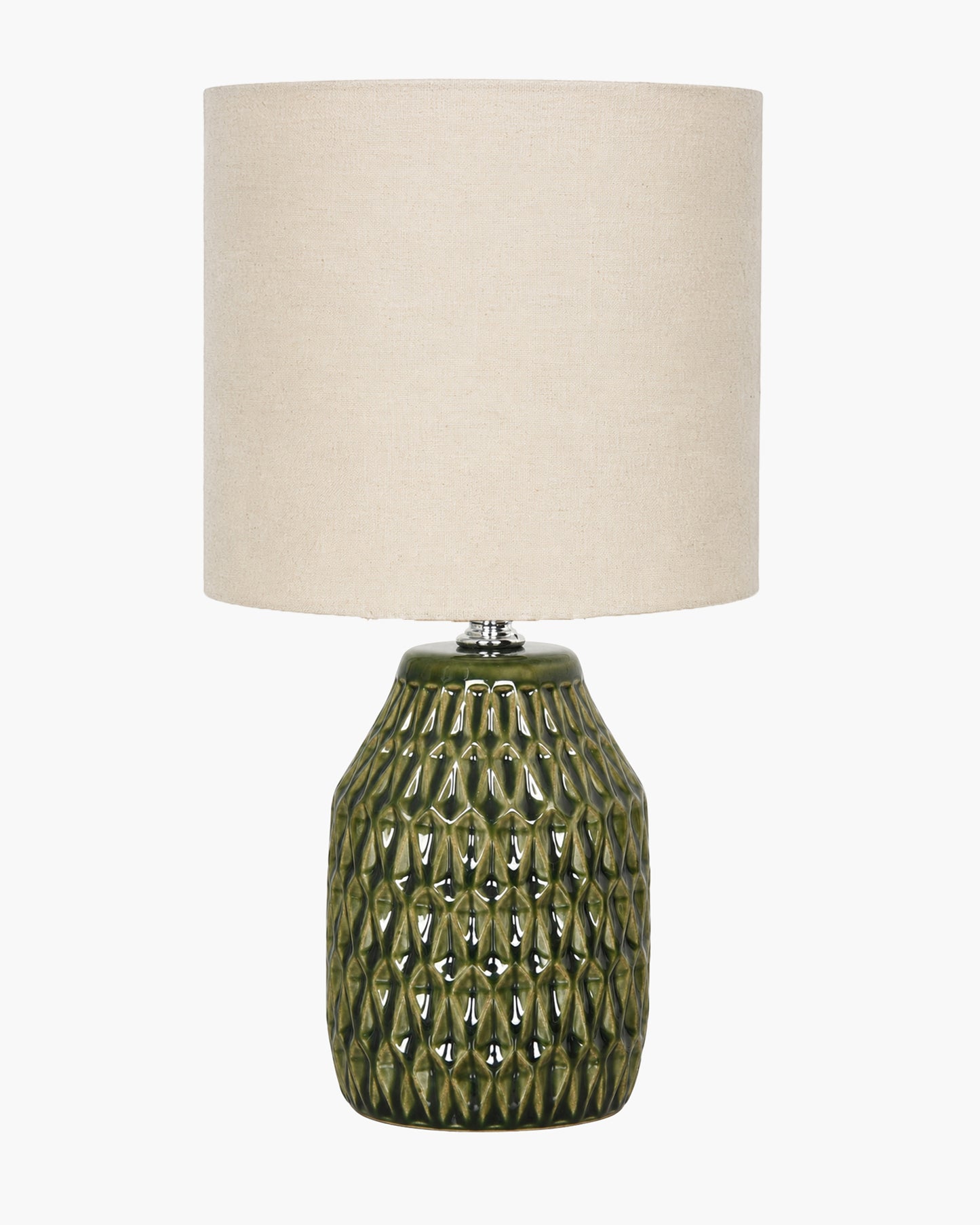Homesake® Artisan Textured Ceramic Table Lamp with Fabric Shade, Green Glossy Glazed Bedside Lamp, E27 Decorative Table Light for Bedroom, Living Room, Study, Home & Office
