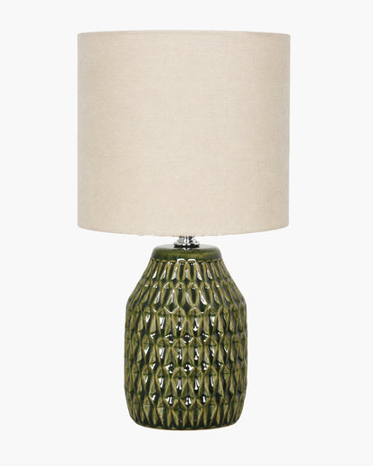 Homesake® Artisan Textured Ceramic Table Lamp with Fabric Shade, Green Glossy Glazed Bedside Lamp, E27 Decorative Table Light for Bedroom, Living Room, Study, Home & Office