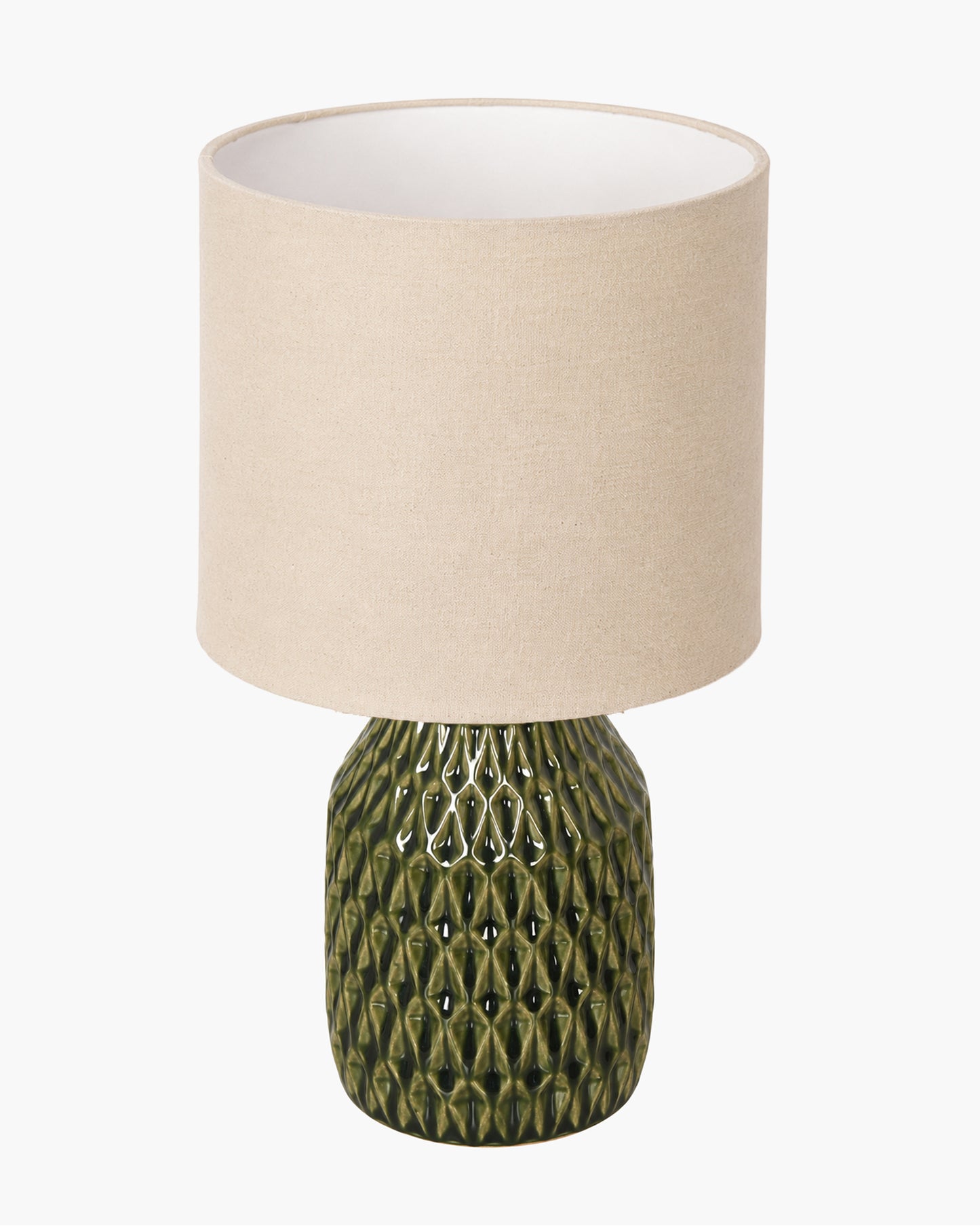 Homesake® Artisan Textured Ceramic Table Lamp with Fabric Shade, Green Glossy Glazed Bedside Lamp, E27 Decorative Table Light for Bedroom, Living Room, Study, Home & Office