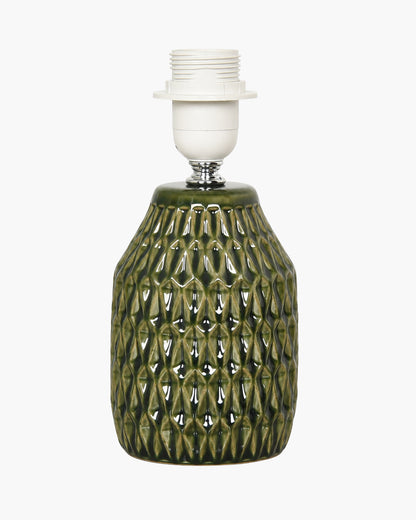 Homesake® Artisan Textured Ceramic Table Lamp with Fabric Shade, Green Glossy Glazed Bedside Lamp, E27 Decorative Table Light for Bedroom, Living Room, Study, Home & Office