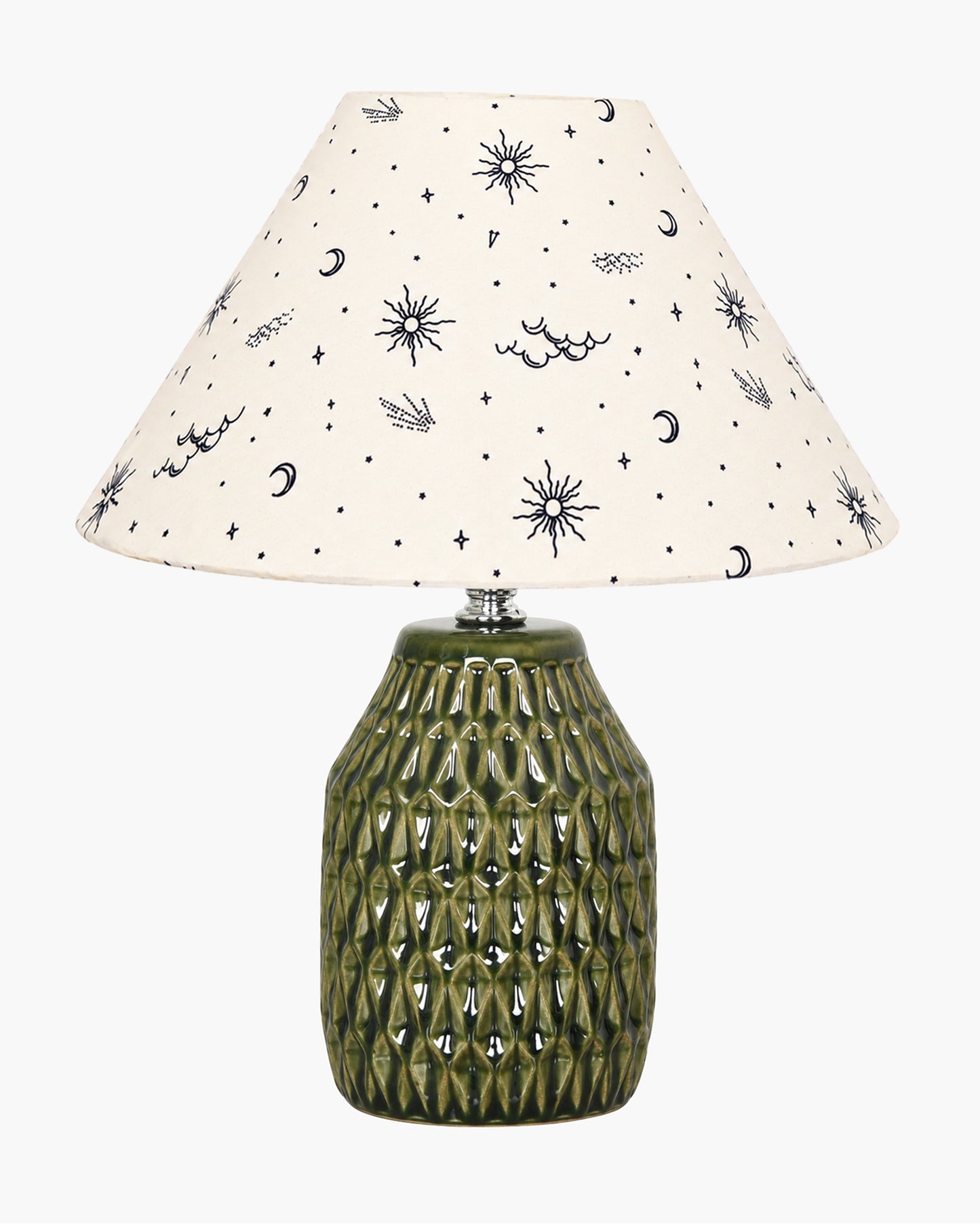 Homesake® Artisan Textured Ceramic Table Lamp with Fabric Shade, Green Glossy Glazed Bedside Lamp, E27 Decorative Table Light for Bedroom, Living Room, Study, Home & Office