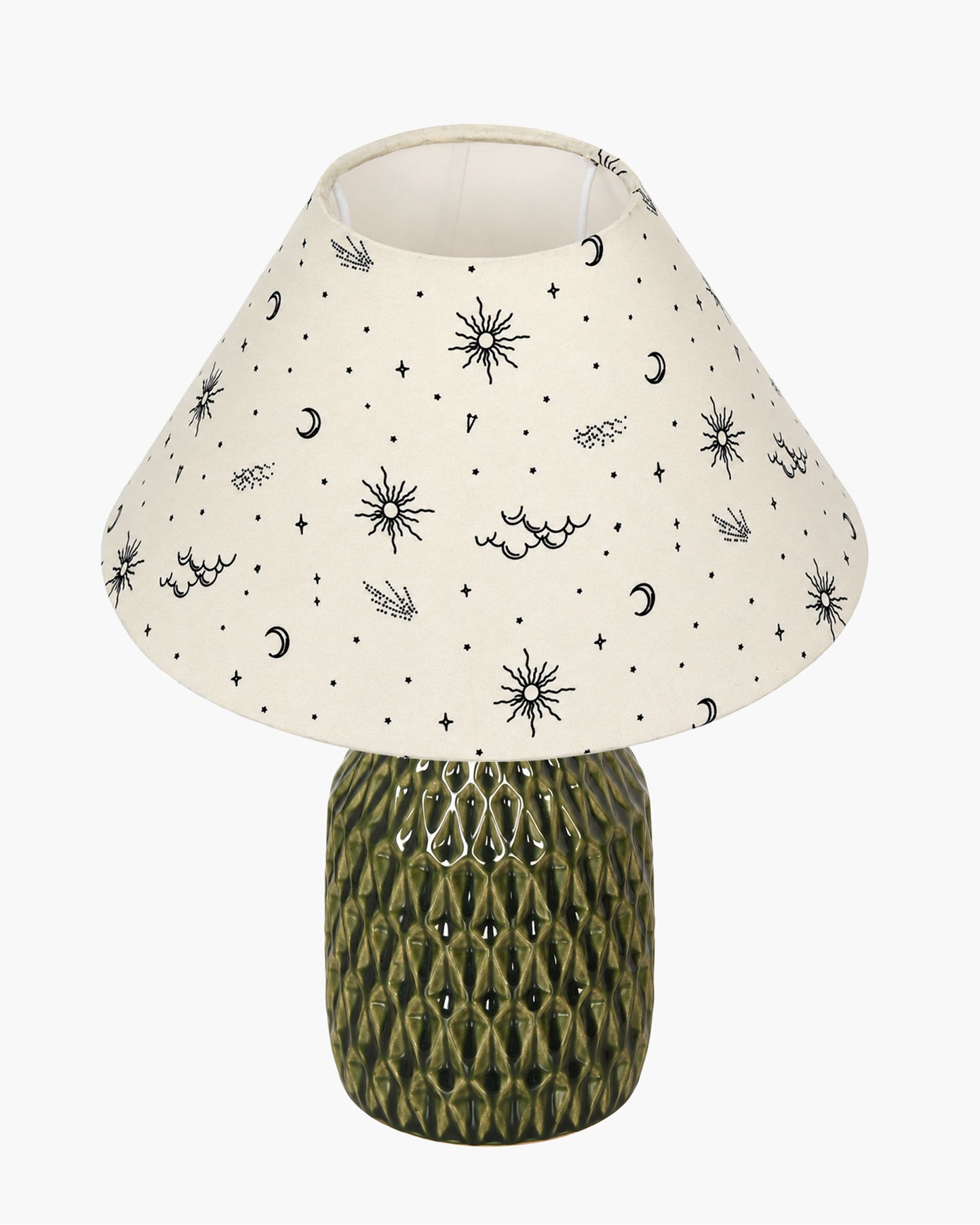 Homesake® Artisan Textured Ceramic Table Lamp with Fabric Shade, Green Glossy Glazed Bedside Lamp, E27 Decorative Table Light for Bedroom, Living Room, Study, Home & Office