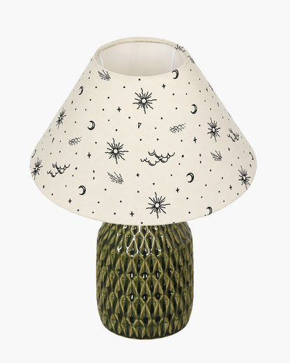Homesake® Artisan Textured Ceramic Table Lamp with Fabric Shade, Green Glossy Glazed Bedside Lamp, E27 Decorative Table Light for Bedroom, Living Room, Study, Home & Office