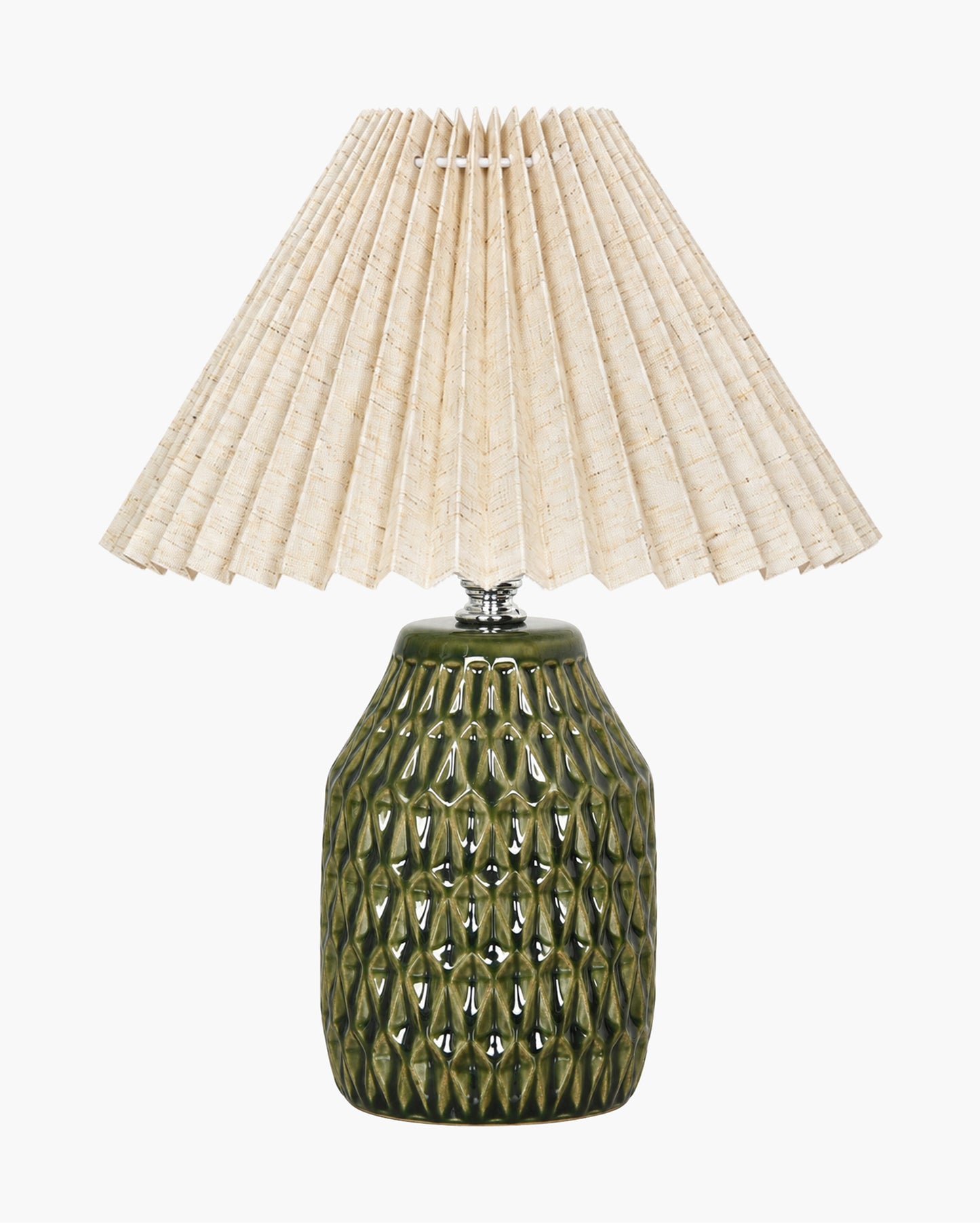 Homesake® Artisan Textured Ceramic Table Lamp with Fabric Shade, Green Glossy Glazed Bedside Lamp, E27 Decorative Table Light for Bedroom, Living Room, Study, Home & Office