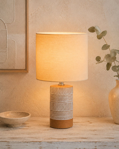 Homesake® Artisan Grey Ribbed Ceramic Table Lamp with Fabric Shade | Decorative Bedside Nightstand Lamp for Bedroom, Living Room, Study & Home Office | Modern E27 Table Light