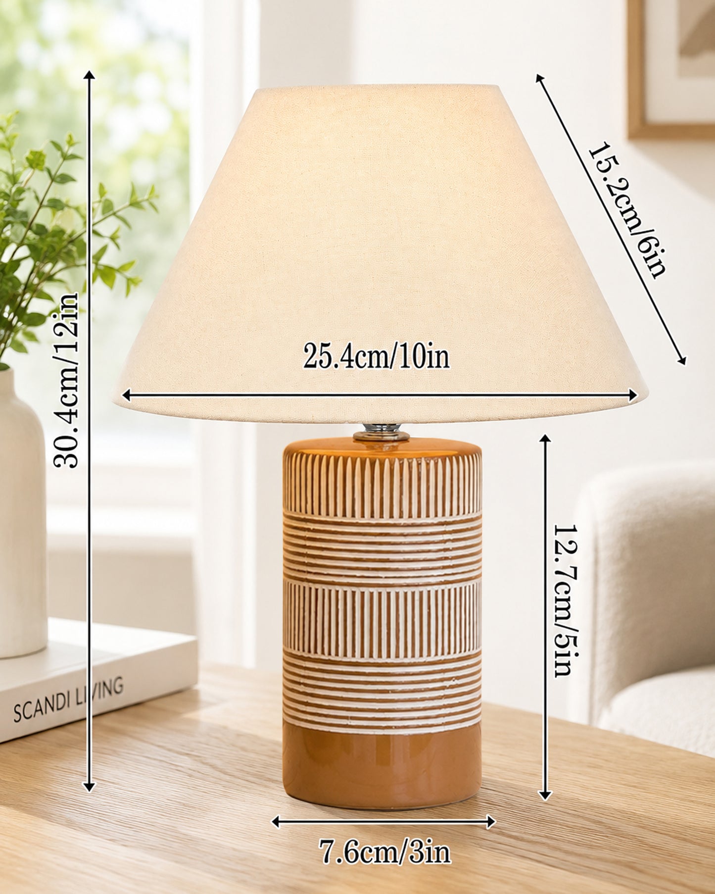 Homesake® Artisan Grey Ribbed Ceramic Table Lamp with Fabric Shade | Decorative Bedside Nightstand Lamp for Bedroom, Living Room, Study & Home Office | Modern E27 Table Light