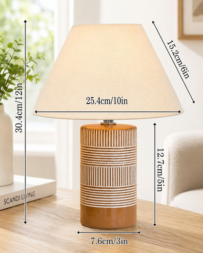 Homesake® Artisan Grey Ribbed Ceramic Table Lamp with Fabric Shade | Decorative Bedside Nightstand Lamp for Bedroom, Living Room, Study & Home Office | Modern E27 Table Light