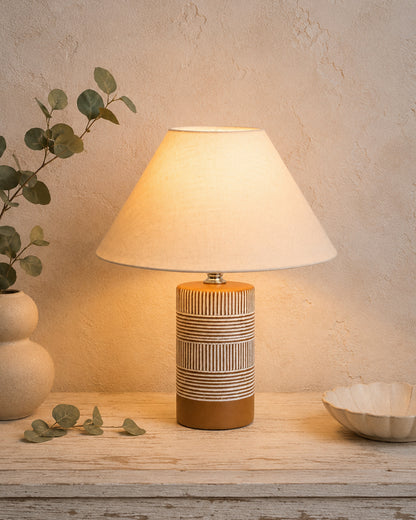 Homesake® Artisan Grey Ribbed Ceramic Table Lamp with Fabric Shade | Decorative Bedside Nightstand Lamp for Bedroom, Living Room, Study & Home Office | Modern E27 Table Light