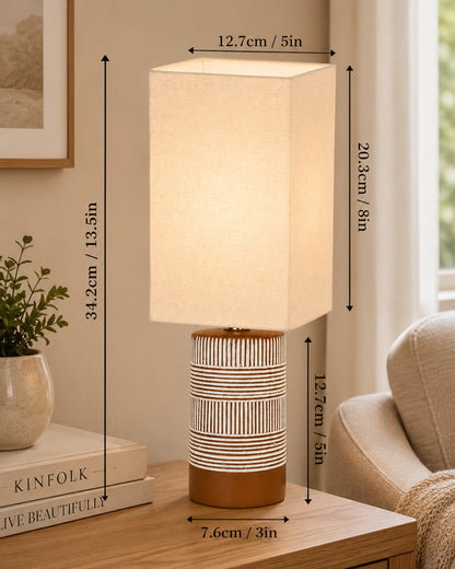 Homesake® Artisan Grey Ribbed Ceramic Table Lamp with Fabric Shade | Decorative Bedside Nightstand Lamp for Bedroom, Living Room, Study & Home Office | Modern E27 Table Light