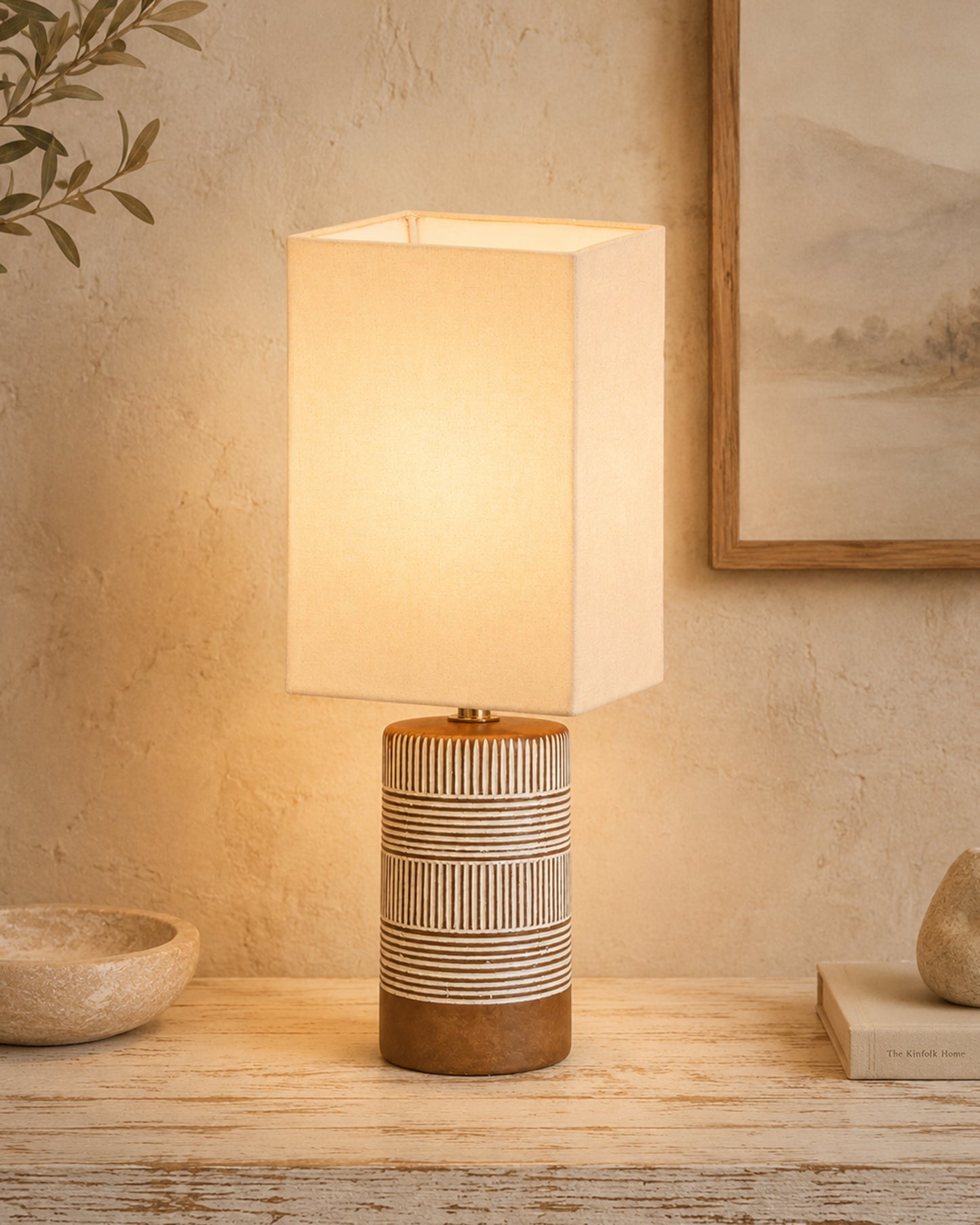 Homesake® Artisan Grey Ribbed Ceramic Table Lamp with Fabric Shade | Decorative Bedside Nightstand Lamp for Bedroom, Living Room, Study & Home Office | Modern E27 Table Light