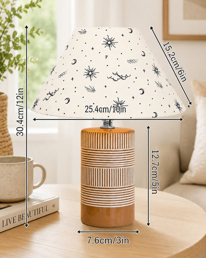 Homesake® Artisan Grey Ribbed Ceramic Table Lamp with Fabric Shade | Decorative Bedside Nightstand Lamp for Bedroom, Living Room, Study & Home Office | Modern E27 Table Light