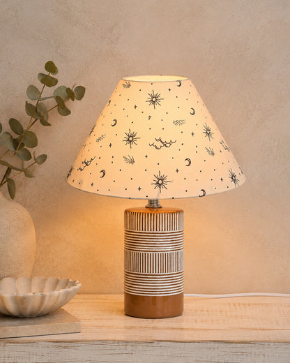 Homesake® Artisan Grey Ribbed Ceramic Table Lamp with Fabric Shade | Decorative Bedside Nightstand Lamp for Bedroom, Living Room, Study & Home Office | Modern E27 Table Light