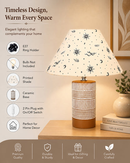 Homesake® Artisan Grey Ribbed Ceramic Table Lamp with Fabric Shade | Decorative Bedside Nightstand Lamp for Bedroom, Living Room, Study & Home Office | Modern E27 Table Light