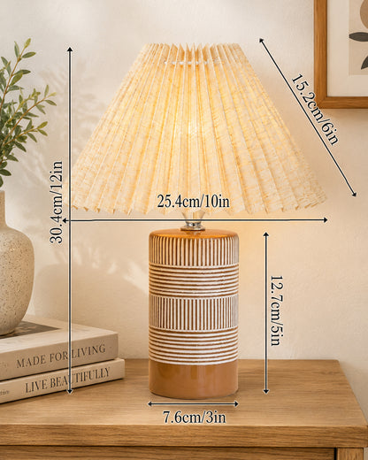 Homesake® Artisan Brown Ribbed Ceramic Table Lamp with Fabric Shade | Decorative Bedside Nightstand Lamp for Bedroom, Living Room, Study & Home Office | Modern E27 Table Light