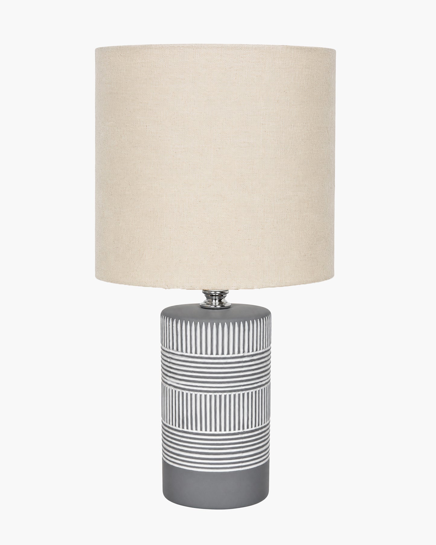 Homesake® Artisan Grey Ribbed Ceramic Table Lamp with Fabric Shade | Decorative Bedside Nightstand Lamp for Bedroom, Living Room, Study & Home Office | Modern E27 Table Light