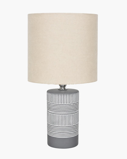 Homesake® Artisan Grey Ribbed Ceramic Table Lamp with Fabric Shade | Decorative Bedside Nightstand Lamp for Bedroom, Living Room, Study & Home Office | Modern E27 Table Light