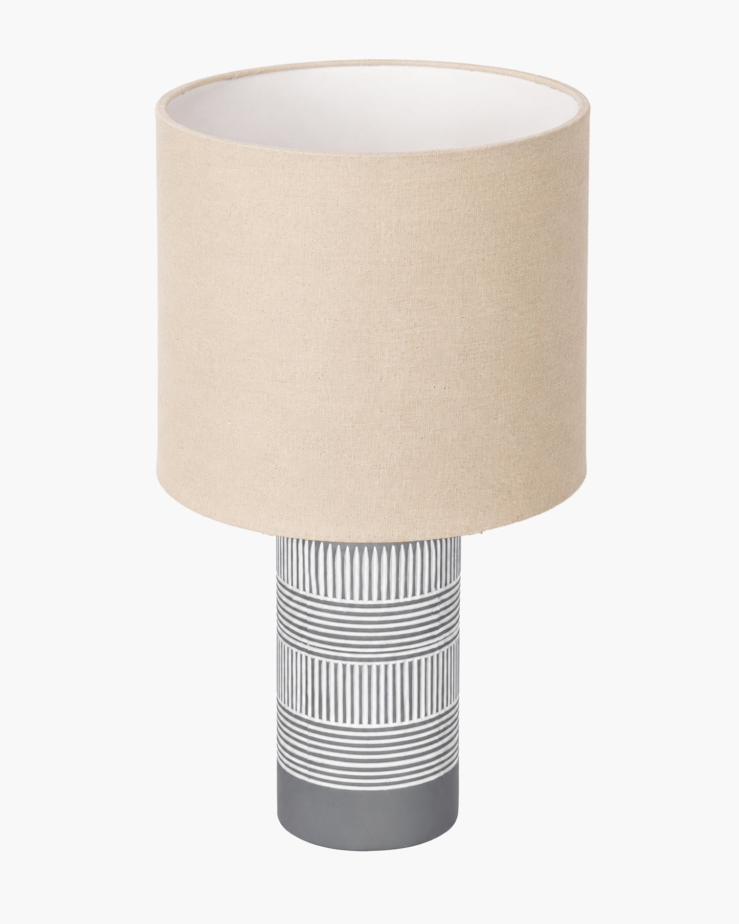 Homesake® Artisan Grey Ribbed Ceramic Table Lamp with Fabric Shade | Decorative Bedside Nightstand Lamp for Bedroom, Living Room, Study & Home Office | Modern E27 Table Light