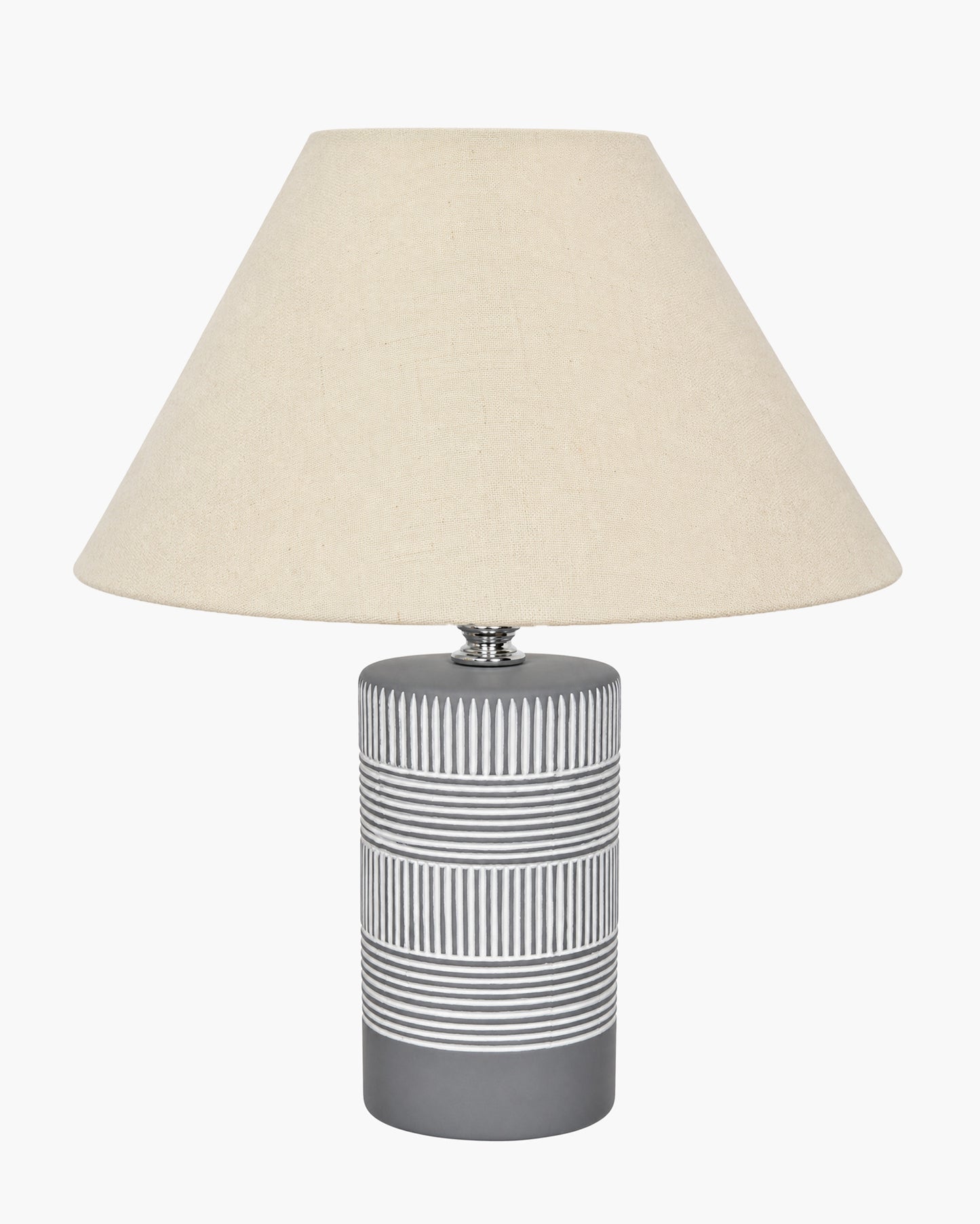 Homesake® Artisan Grey Ribbed Ceramic Table Lamp with Fabric Shade | Decorative Bedside Nightstand Lamp for Bedroom, Living Room, Study & Home Office | Modern E27 Table Light