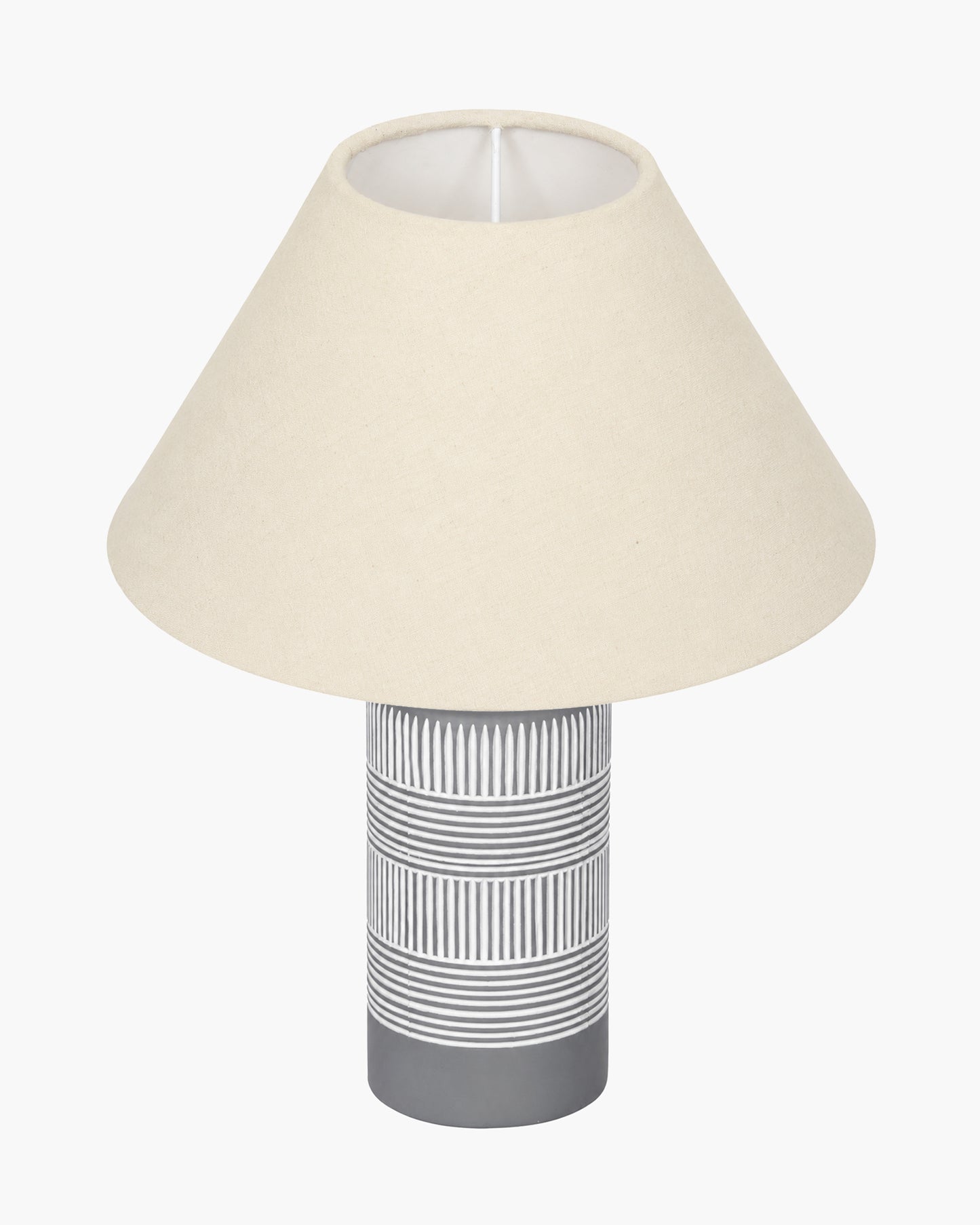 Homesake® Artisan Grey Ribbed Ceramic Table Lamp with Fabric Shade | Decorative Bedside Nightstand Lamp for Bedroom, Living Room, Study & Home Office | Modern E27 Table Light