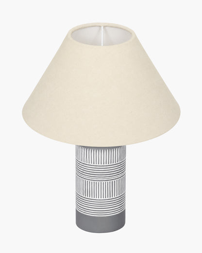 Homesake® Artisan Grey Ribbed Ceramic Table Lamp with Fabric Shade | Decorative Bedside Nightstand Lamp for Bedroom, Living Room, Study & Home Office | Modern E27 Table Light