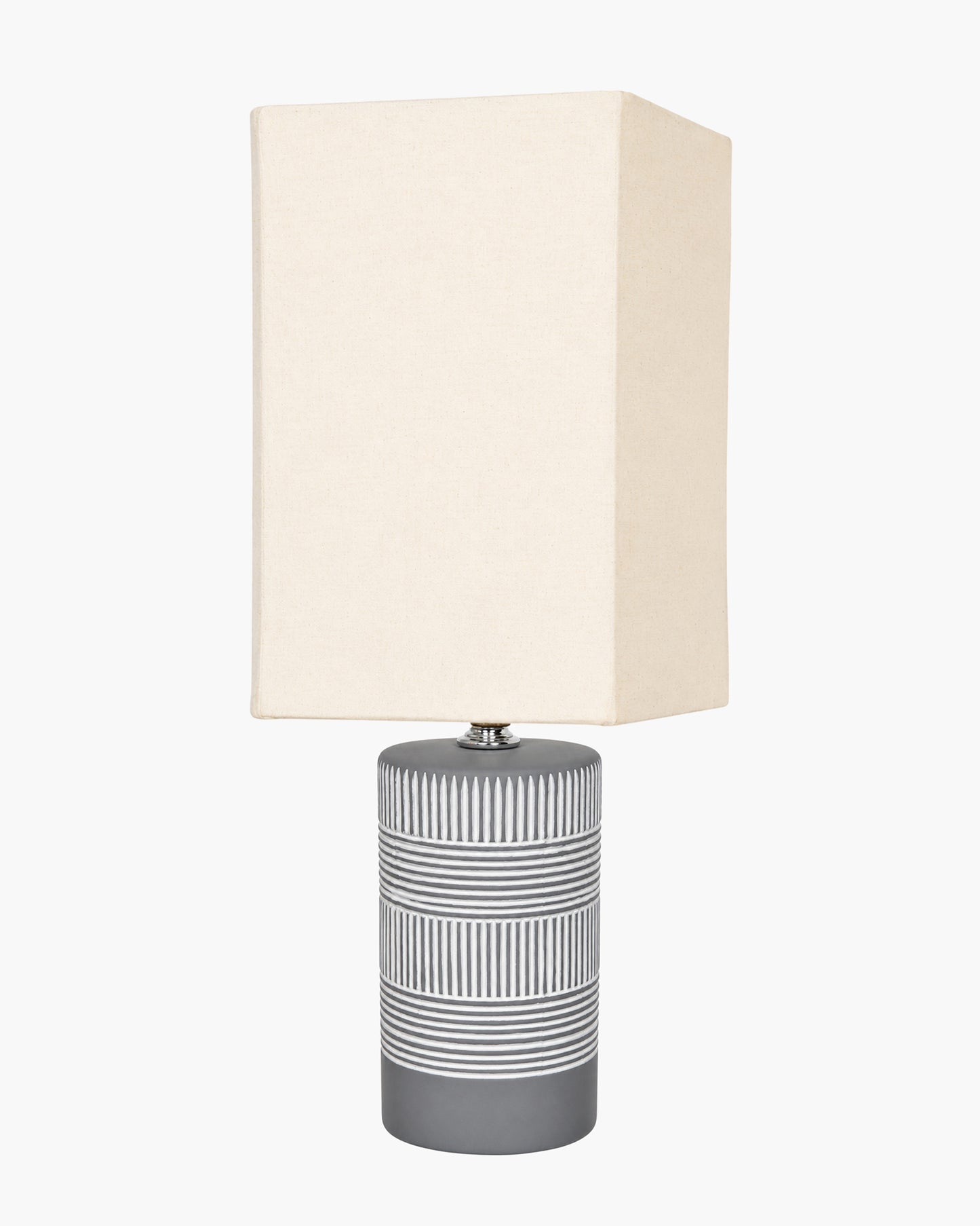 Homesake® Artisan Grey Ribbed Ceramic Table Lamp with Fabric Shade | Decorative Bedside Nightstand Lamp for Bedroom, Living Room, Study & Home Office | Modern E27 Table Light
