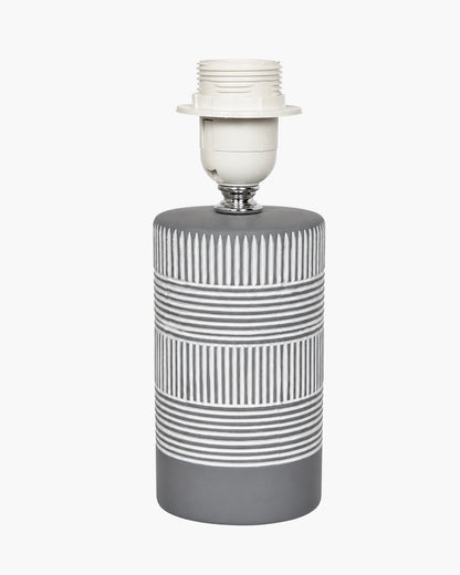 Homesake® Artisan Grey Ribbed Ceramic Table Lamp with Fabric Shade | Decorative Bedside Nightstand Lamp for Bedroom, Living Room, Study & Home Office | Modern E27 Table Light
