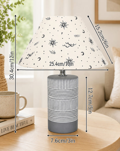 Homesake® Artisan Grey Ribbed Ceramic Table Lamp with Fabric Shade | Decorative Bedside Nightstand Lamp for Bedroom, Living Room, Study & Home Office | Modern E27 Table Light