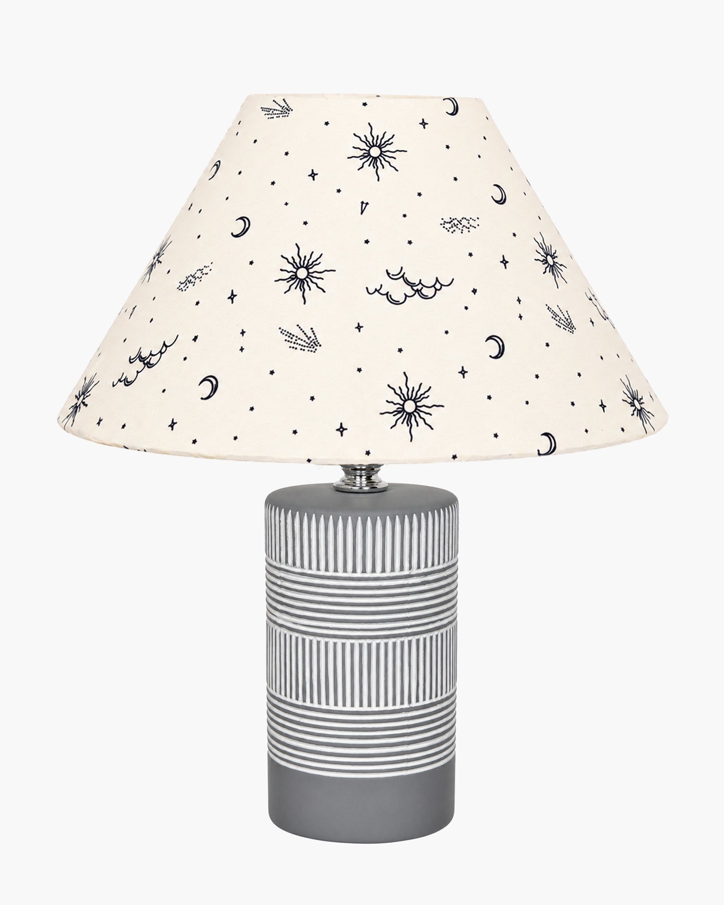 Homesake® Artisan Grey Ribbed Ceramic Table Lamp with Fabric Shade | Decorative Bedside Nightstand Lamp for Bedroom, Living Room, Study & Home Office | Modern E27 Table Light