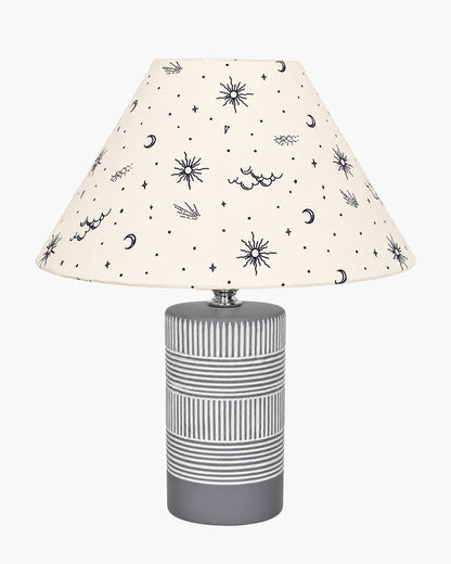 Homesake® Artisan Grey Ribbed Ceramic Table Lamp with Fabric Shade | Decorative Bedside Nightstand Lamp for Bedroom, Living Room, Study & Home Office | Modern E27 Table Light