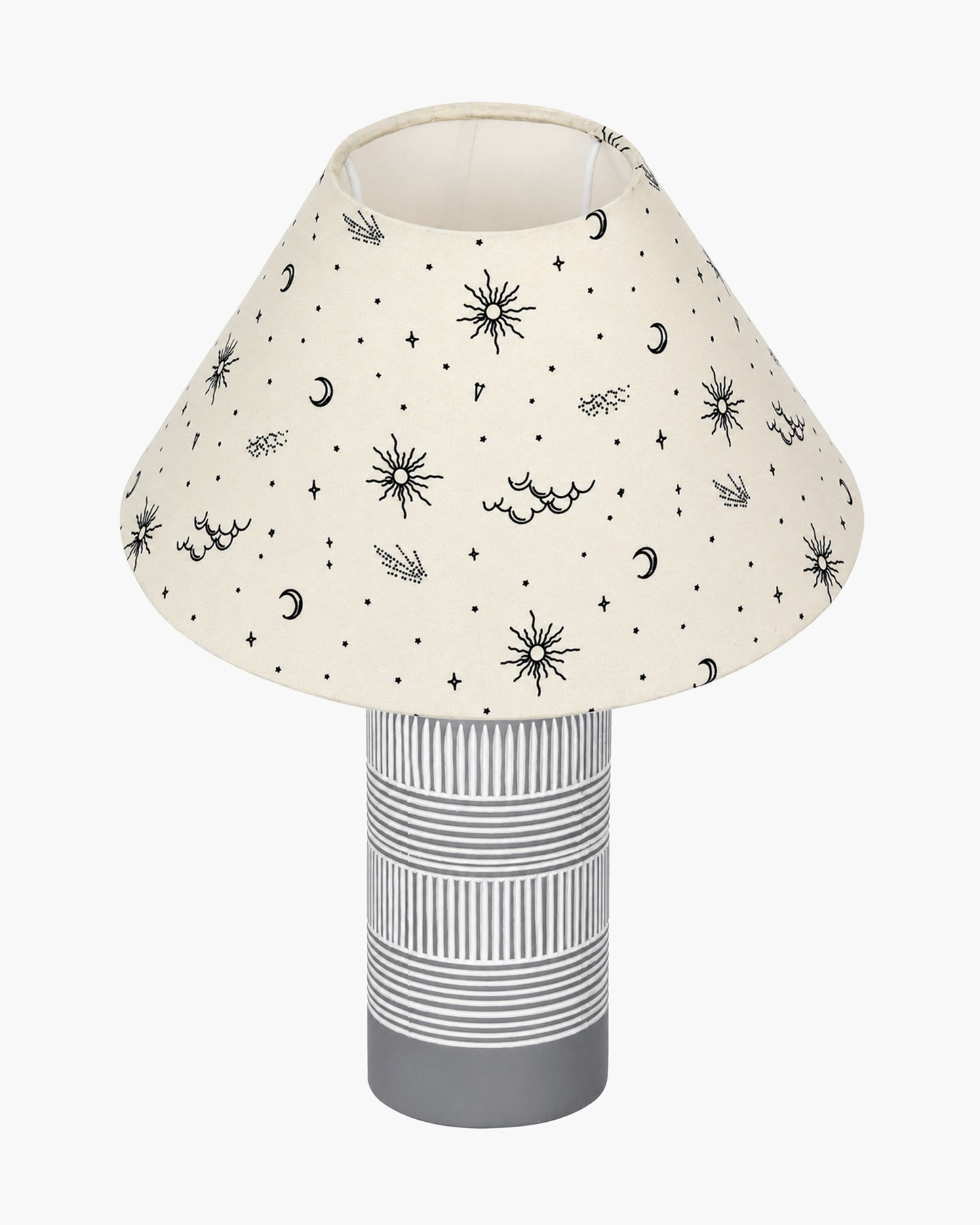 Homesake® Artisan Grey Ribbed Ceramic Table Lamp with Fabric Shade | Decorative Bedside Nightstand Lamp for Bedroom, Living Room, Study & Home Office | Modern E27 Table Light