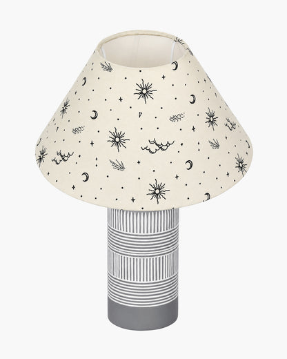 Homesake® Artisan Grey Ribbed Ceramic Table Lamp with Fabric Shade | Decorative Bedside Nightstand Lamp for Bedroom, Living Room, Study & Home Office | Modern E27 Table Light
