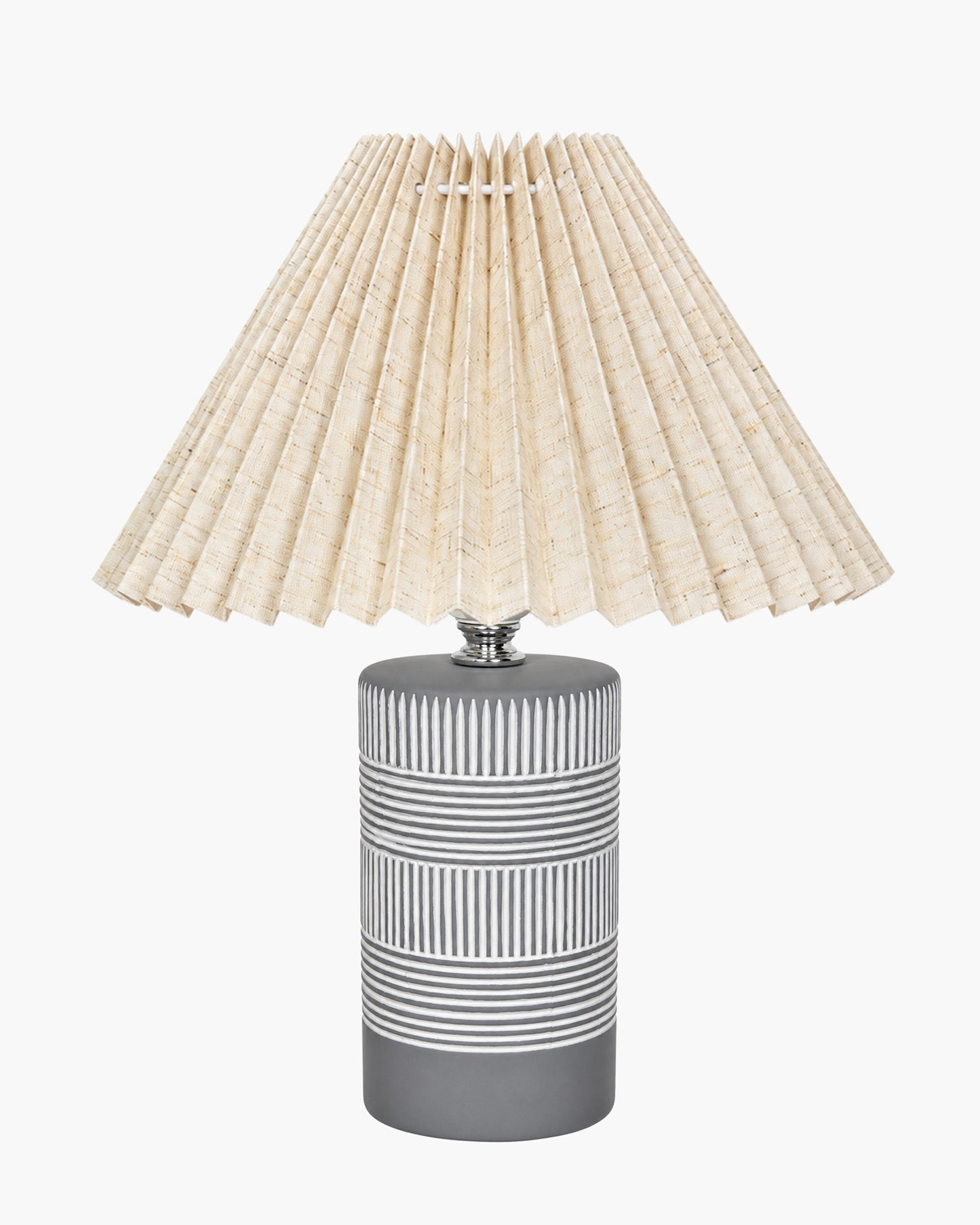 Homesake® Artisan Grey Ribbed Ceramic Table Lamp with Fabric Shade | Decorative Bedside Nightstand Lamp for Bedroom, Living Room, Study & Home Office | Modern E27 Table Light