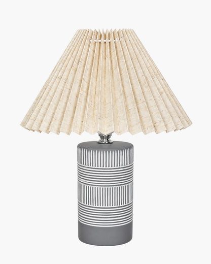 Homesake® Artisan Grey Ribbed Ceramic Table Lamp with Fabric Shade | Decorative Bedside Nightstand Lamp for Bedroom, Living Room, Study & Home Office | Modern E27 Table Light